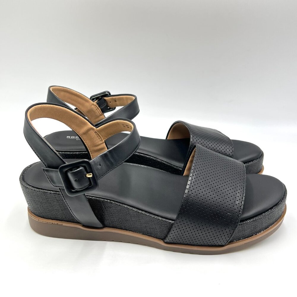 Rockport Womens Size 10‎ 10M Delanie Black Leather Comfort Summer Sandals Shoes